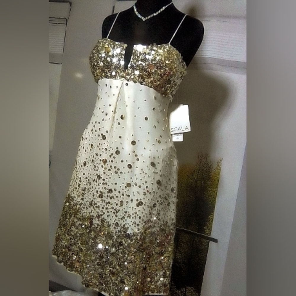 Scala Gold and White Sequin Gown